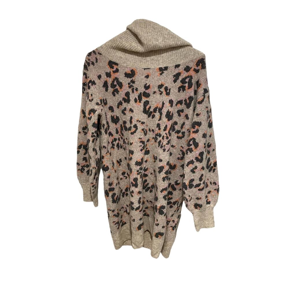 Anthropologie leopard print gray wool cowlneck sweater medium